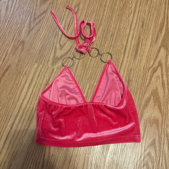 Red Velvet Halter Top with Gold Rings - Picture 2 of 2